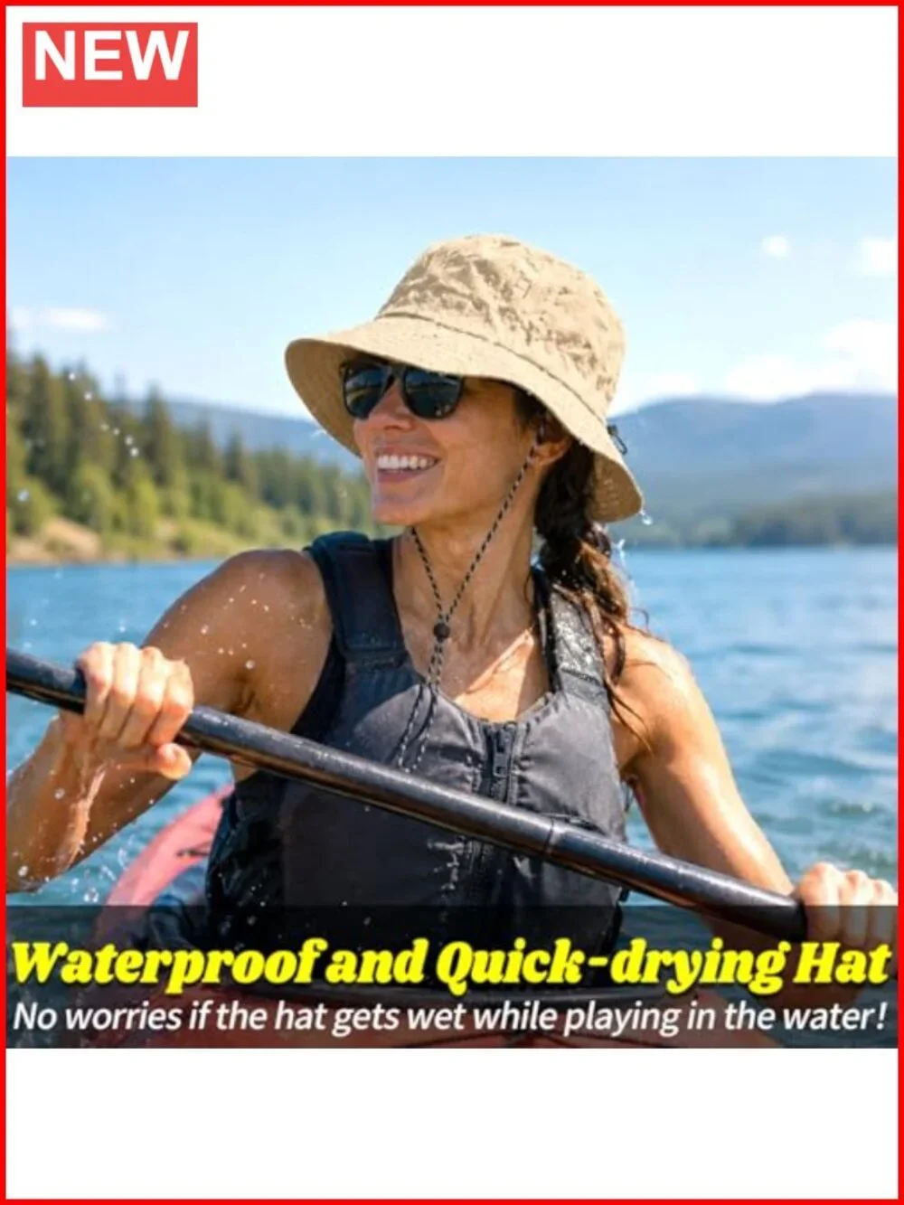 Unisex Lightweight Packable Sun Bucket Hat Waterproof Quick-Dry Detachable Chin